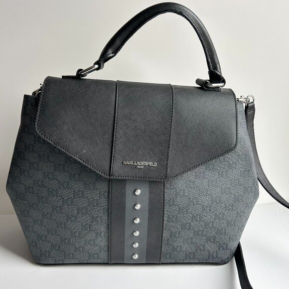 Nwot Karl Lagerfeld Paris Satchel/Crossbody/Handbag in Gray and Black - Picture 1 of 17